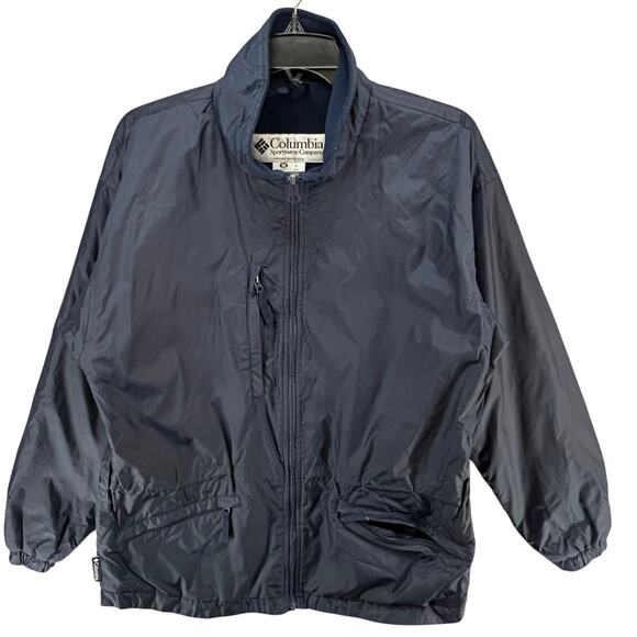 Columbia Jacket Womens M Blue Full Zip Outdoors Packable Raincoat Fleece Lined - Picture 1 of 16